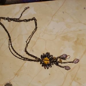 Glass flower pendent on copper chain